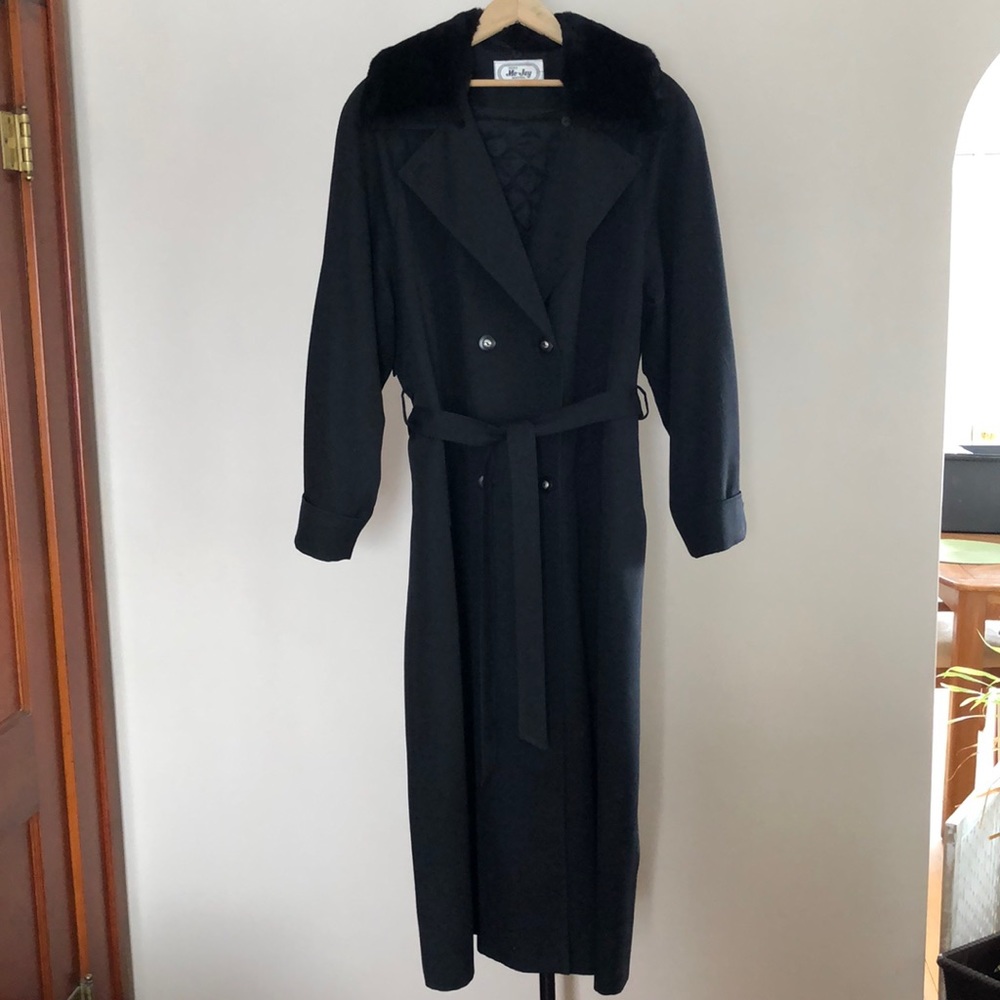 Wool Trench Coat with removable fur collar and lining